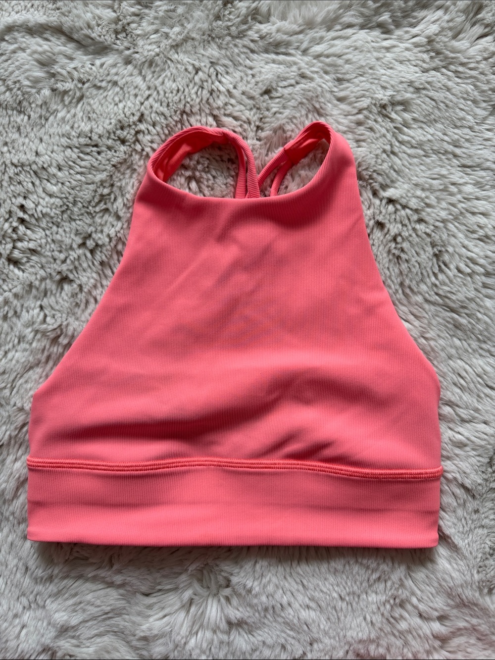 lululemon athletica high neck Strappy Sports Bra in color Sunset.
